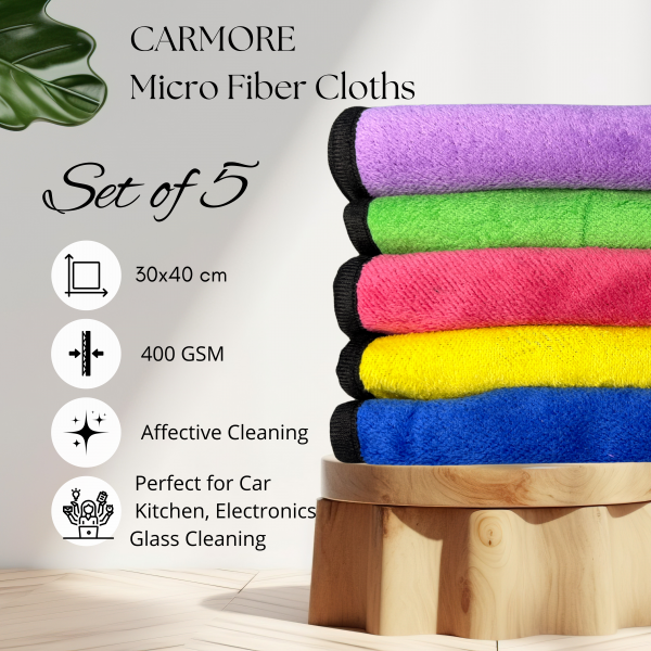 Microfiber Cleaning Cloths Set of 5-400 GSM