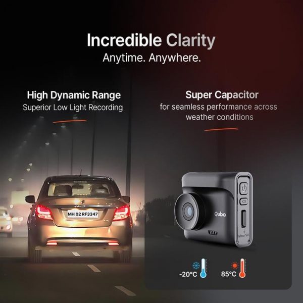 Qubo Car Dashcam Pro 2.7K | Dual Cam | Night Vision