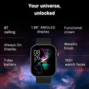 Noise ColorFit Ultra 3 Bluetooth Calling Smart Watch with Biggest 1.96″ AMOLED Display, Premium Metallic Build, Functional Crown, Gesture Control with Silicon Strap (Jet Black)