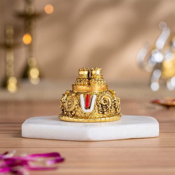 Svastika Lord Balaji Charan for Pooja Room & Car Dashboard | 24K Antique Gold Finish Venkateswara Feet with Shanku & Chakra Namam | Divine Blessings from Tirupati | 2 Inch Polyresin Sculpture