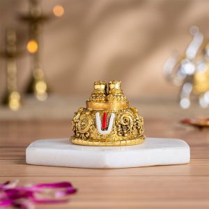 Svastika Lord Balaji Charan for Pooja Room & Car Dashboard | 24K Antique Gold Finish Venkateswara Feet with Shanku & Chakra Namam | Divine Blessings from Tirupati | 2 Inch Polyresin Sculpture