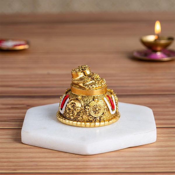 Svastika Lord Balaji Charan for Pooja Room & Car Dashboard | 24K Antique Gold Finish Venkateswara Feet with Shanku & Chakra Namam | Divine Blessings from Tirupati | 2 Inch Polyresin Sculpture
