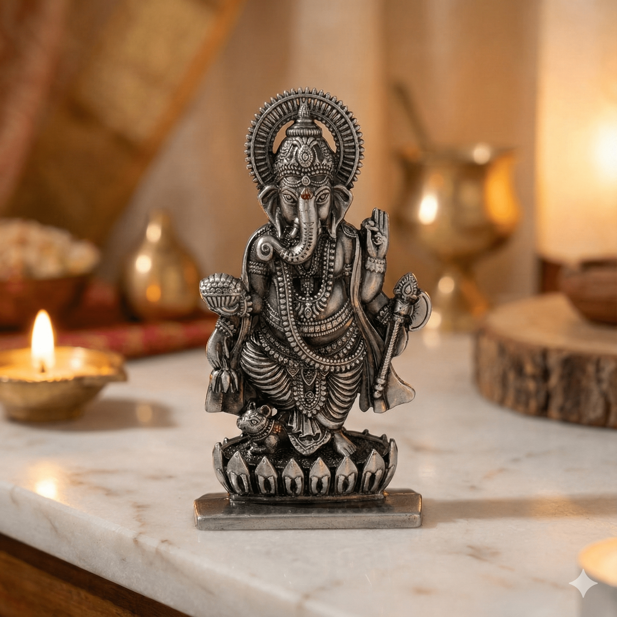 Elegant Metal Ganesha Idol – Home, Office & Dashboard