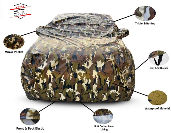 Car More Waterproof Camouflage Military Jungle Print Car Body Cover for Tata Punch(100% Waterproof,Triple Stitched,Mirror Pocket,UV Resistant,Dustproof) full discreption