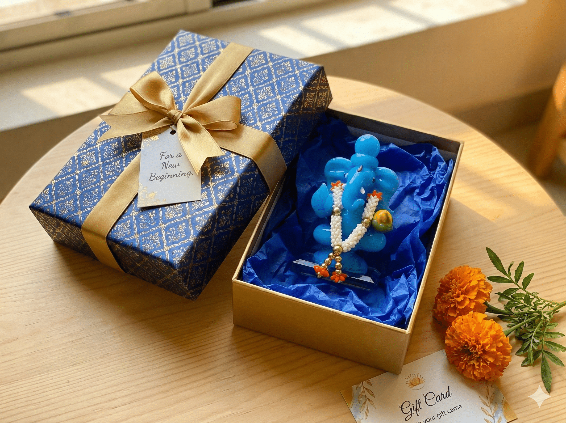 Premium Blue Glass Ganesha Idol – Car Dashboard & Home Decor