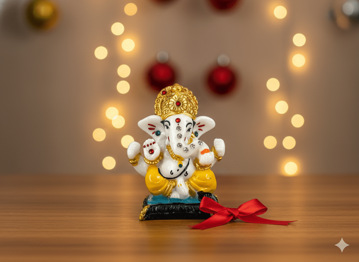 Polymarble Ganesha Idol with Gemstones