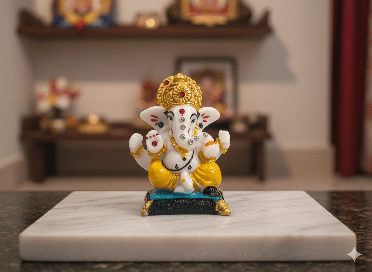 Polymarble Ganesha Idol with Gemstones
