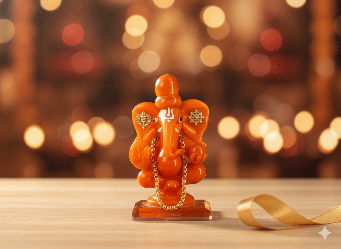 Spiritual Orange Ganesha Figurine for Car & Home