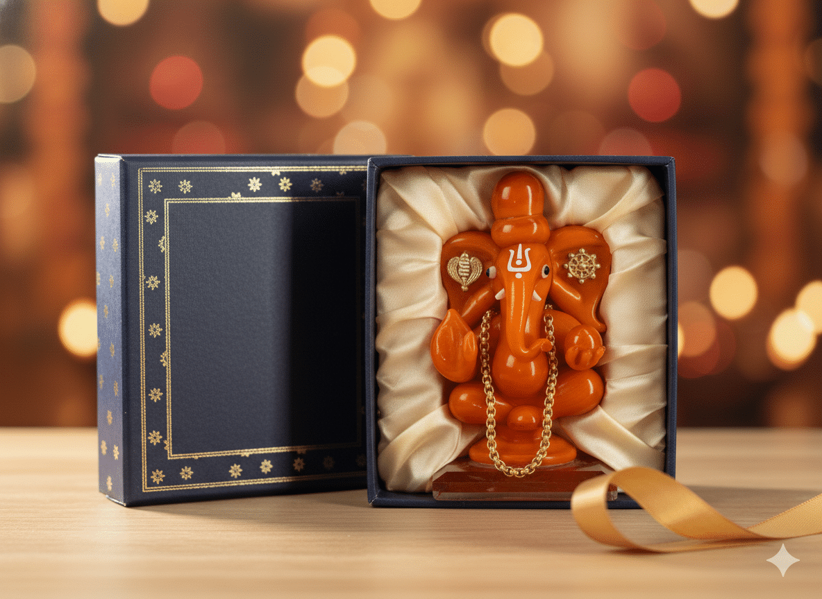 Spiritual Orange Ganesha Figurine for Car & Home