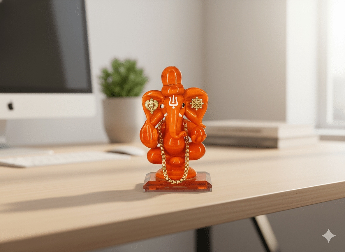 Spiritual Orange Ganesha Figurine for Car & Home