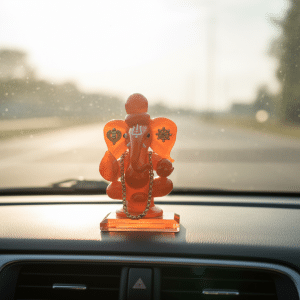 Spiritual Orange Ganesha Figurine for Car & Home