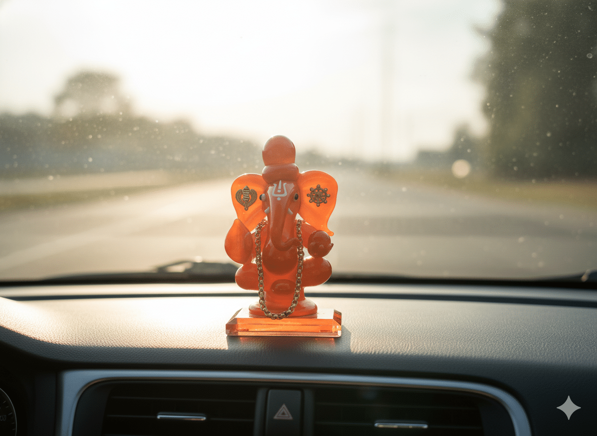 Spiritual Orange Ganesha Figurine for Car & Home