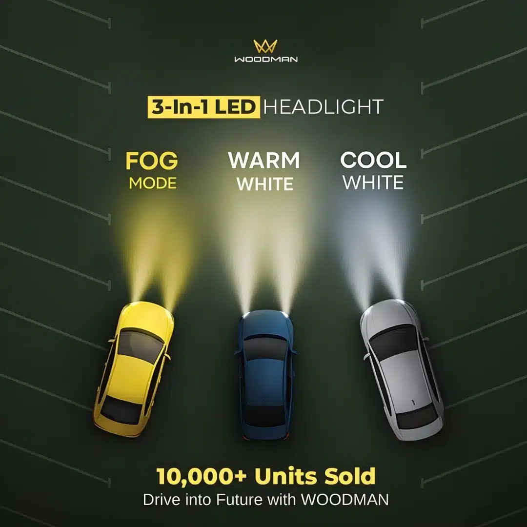 WOODMAN BOLD 3-in-1 LED Headlights – Remote Control Color Changing Car Lights (3000K/4300K/6500K)