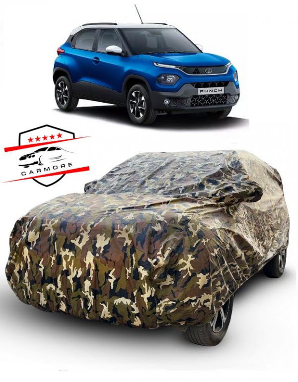 Car More Waterproof Camouflage Military Jungle Print Car Body Cover for Tata Punch(100% Waterproof,Triple Stitched,Mirror Pocket,UV Resistant,Dustproof) full discreption