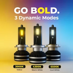 WOODMAN BOLD 3-in-1 LED Headlights – Remote Control Color Changing Car Lights (3000K/4300K/6500K)