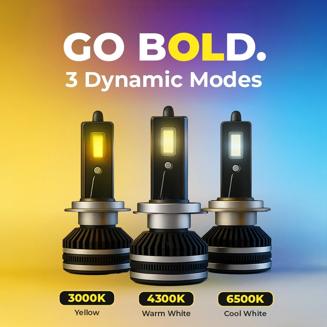 WOODMAN BOLD 3-in-1 LED Headlights – Remote Control Color Changing Car Lights (3000K/4300K/6500K)