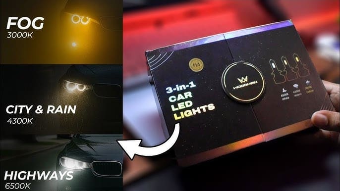 WOODMAN BOLD 3-in-1 LED Headlights – Remote Control Color Changing Car Lights (3000K/4300K/6500K)